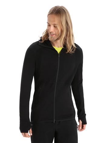 Black Men's Icebreaker ZoneKnit™ Merino Long Sleeve Zip Hoodie | USA 1274HAPK